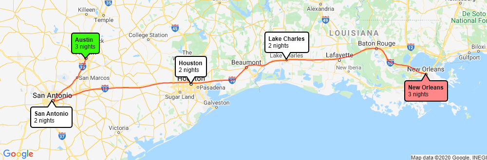 12 nights Austin to New Orleans Holiday